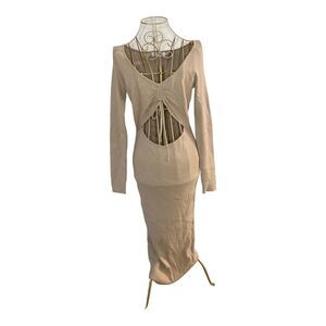 NWT All In Favor beige cutout long sleeve ribbed midi dress size medium